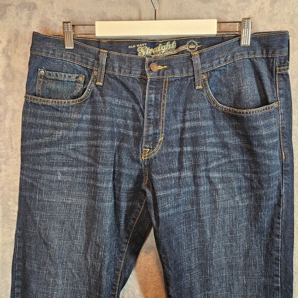 Old Navy Mens Straight Fit Jeans Size 38x30 Dark Wash Denim Comfortable Classic - Picture 3 of 11